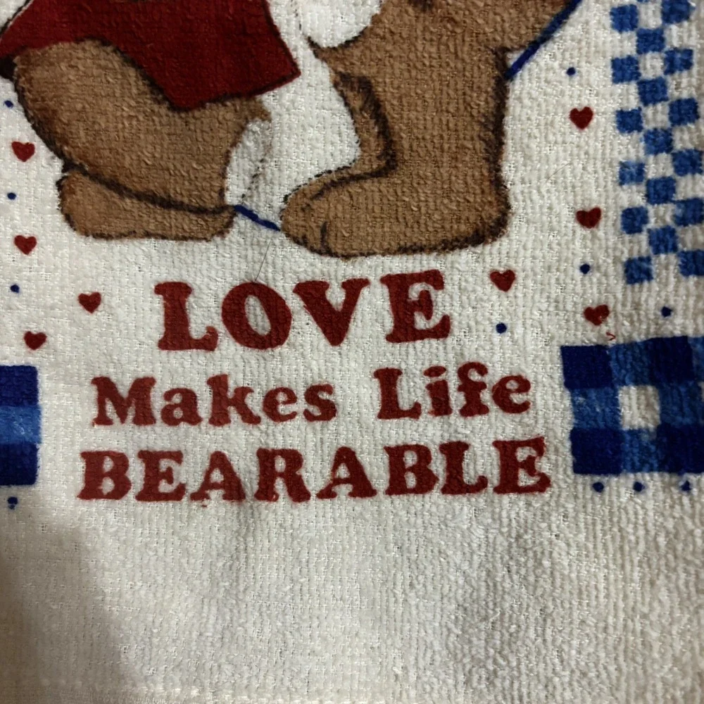 1 Blue Yarn Crochet Top Hanging Kitchen Towel Country Teddy Bears Granny Core